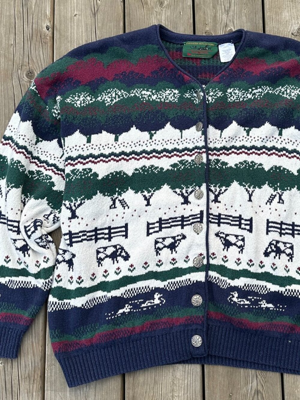 cottage core cardigan 90s knit farm print northern reflections